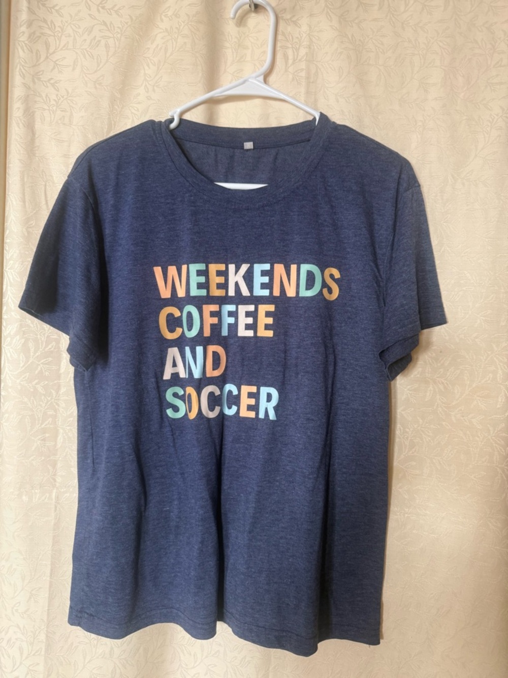 Soccer Mom T-shirt,Women’s Sz XL Blue Graphic Tee “ Weekends Coffee and Soccer “